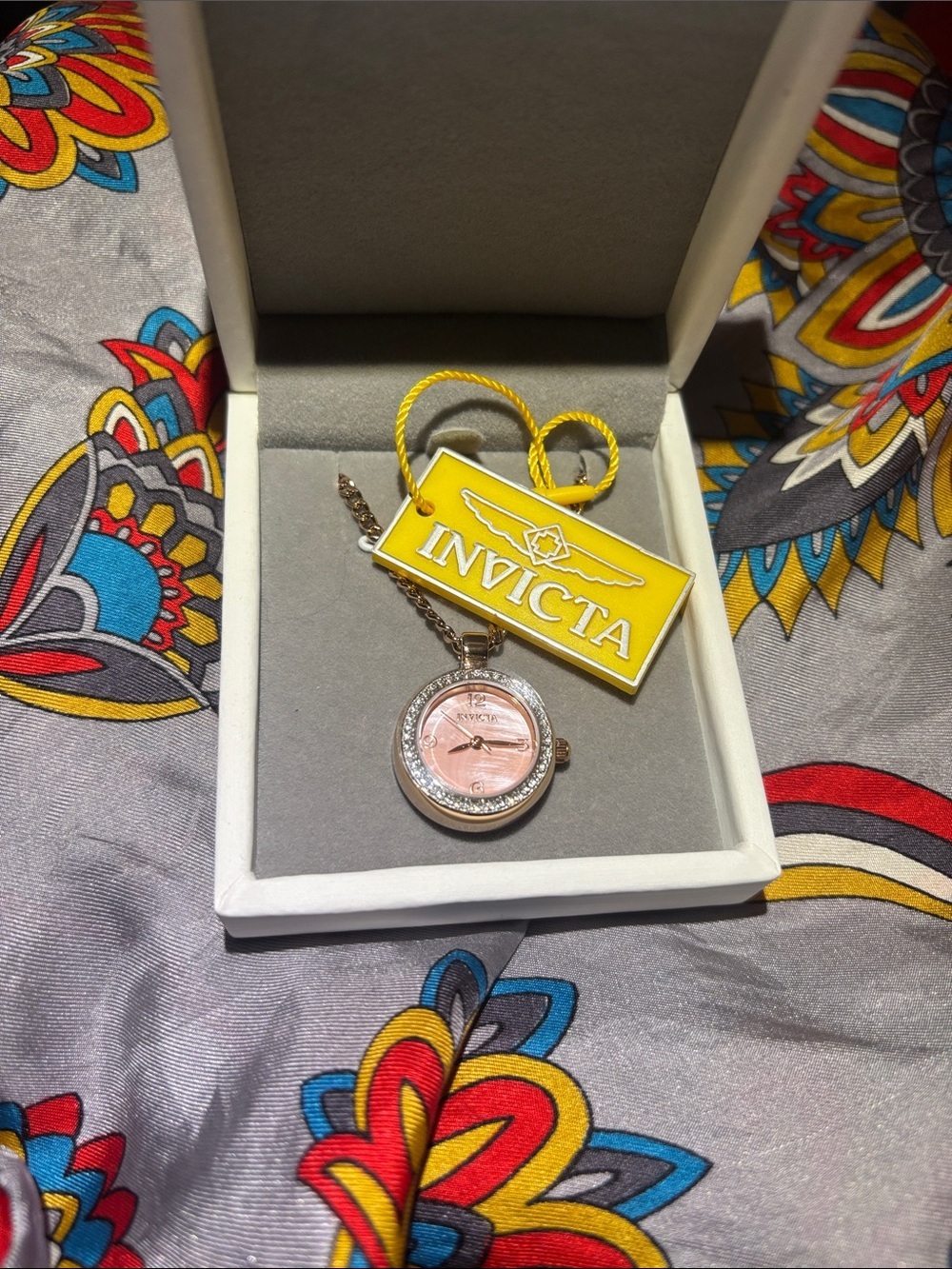 Invicta Rose Pink Dial Pendant Watch Necklace with Crystal Bezel
